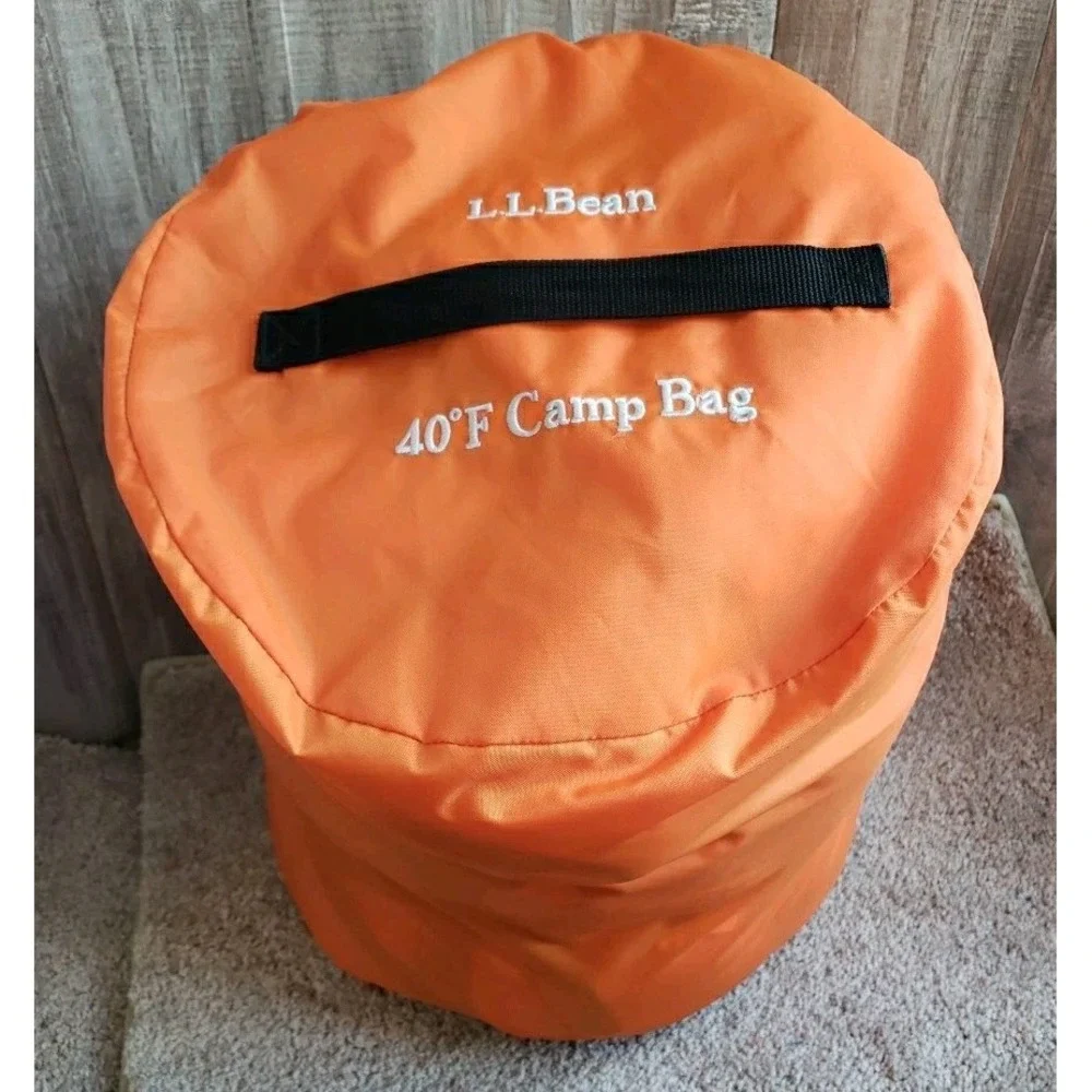 LL Bean Adult Camp Puffy Sleeping Bag 40° Orange 74x33 Storage Bag, Used 1X READ